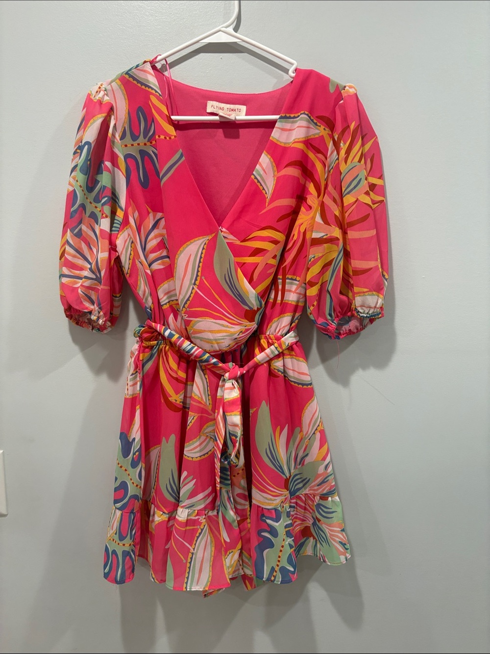Flying Tomato Hot Pink Tropical Wrap romper belt holder flaw ptp 20 length 31